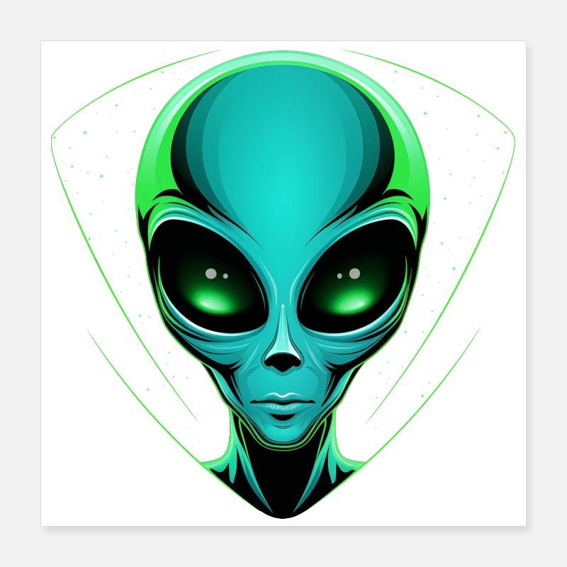 Tête d’extraterrestre vert - OVNI extraterrestre dans l’espace extra-atmosphérique Poster 40 x 40 cm
