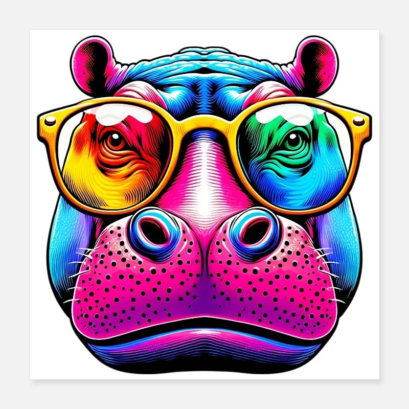 Nilpferd mit Sonnenbrille Poster 40x40 cm