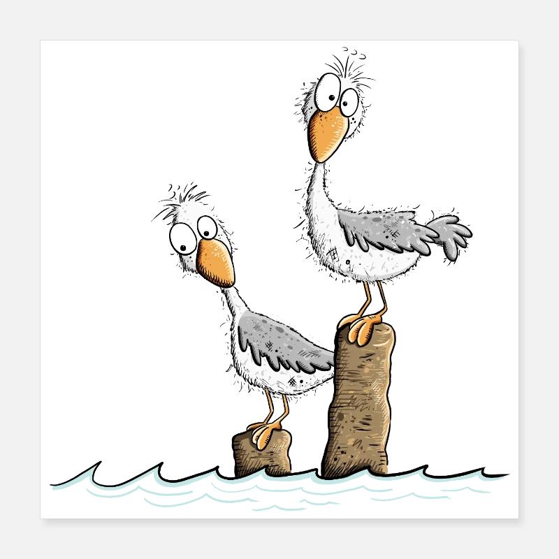Droll Seagulls Mer du Nord Mer Baltique Vacances Maritime Poster 40 x 40 cm