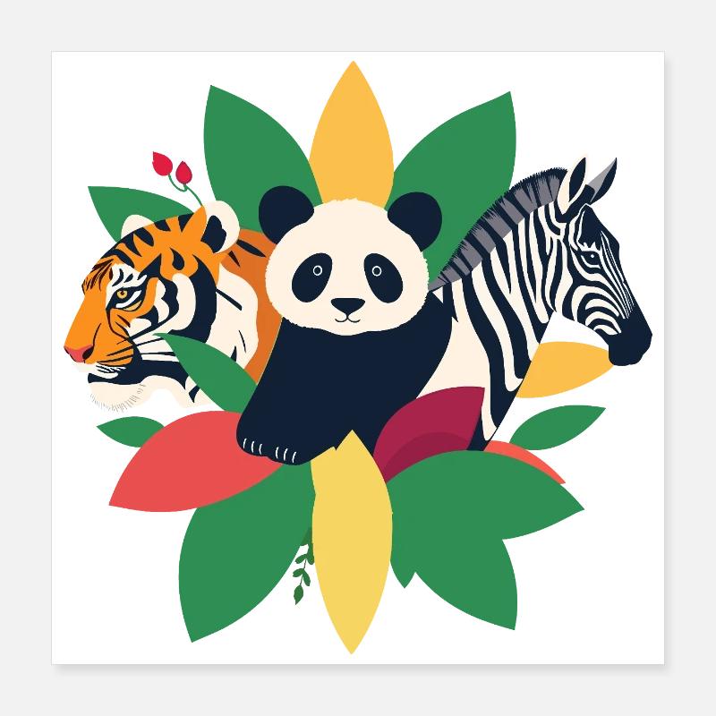 Tiger Panda Zebra Poster 40x40 cm