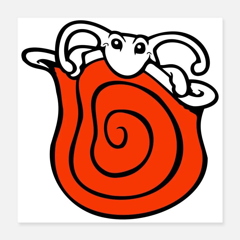 Snail shell snail hides cute shy Poster 16" x 16" (40x40 cm)