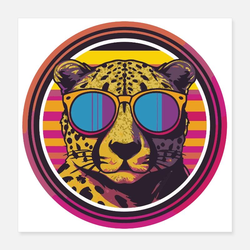 Léopard avec lunettes de soleil de style rétro Poster 40 x 40 cm
