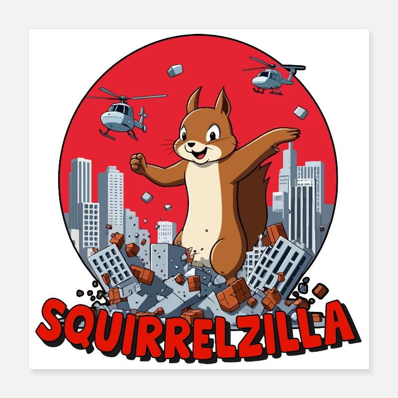 Squirrelzilla: Bustling Urban Destruction Poster 16" x 16" (40x40 cm)