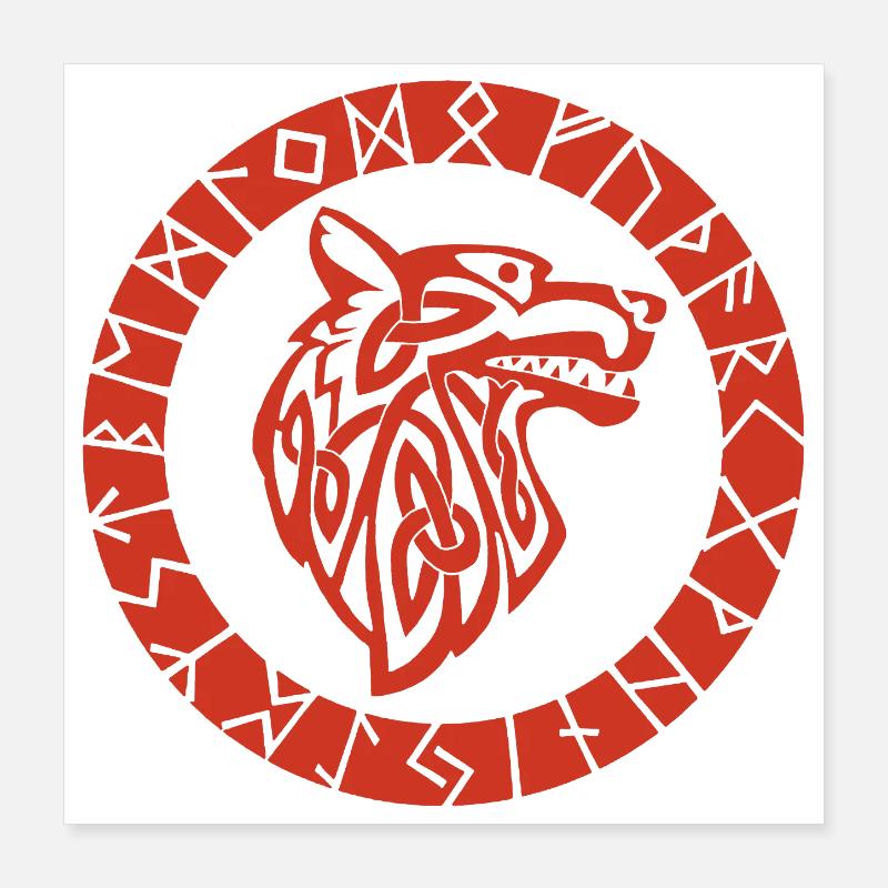 Viking Red Wolf Emblem Poster 16" x 16" (40x40 cm)