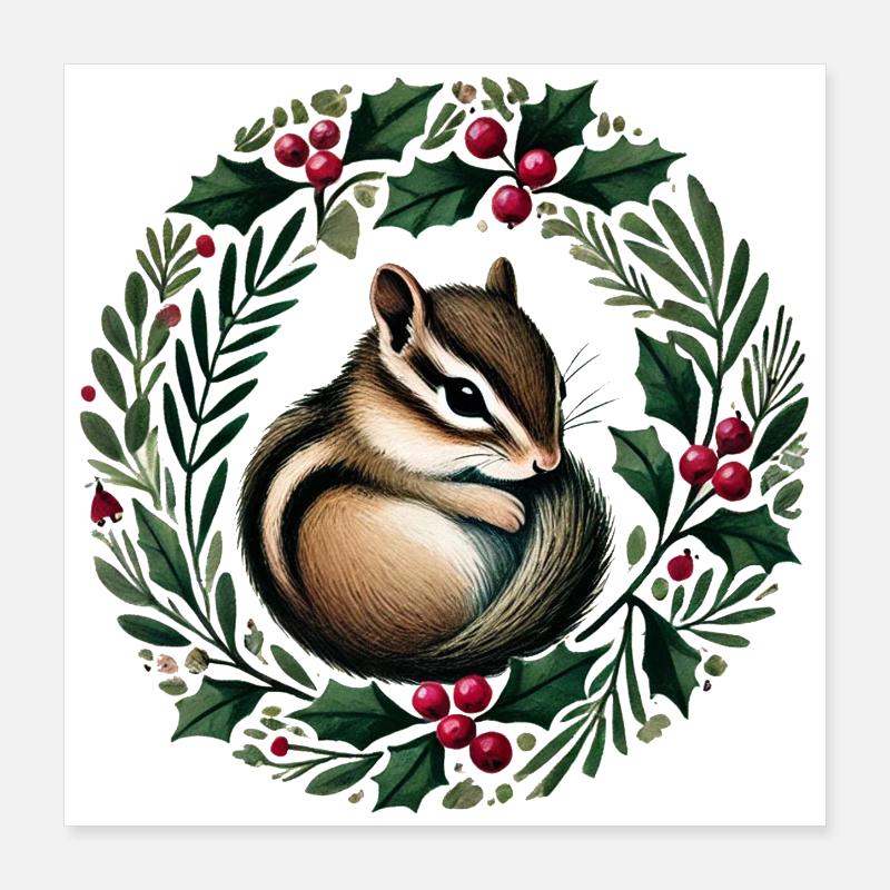 Stechpalmenkranz Eichhörnchen Charm Poster 40x40 cm
