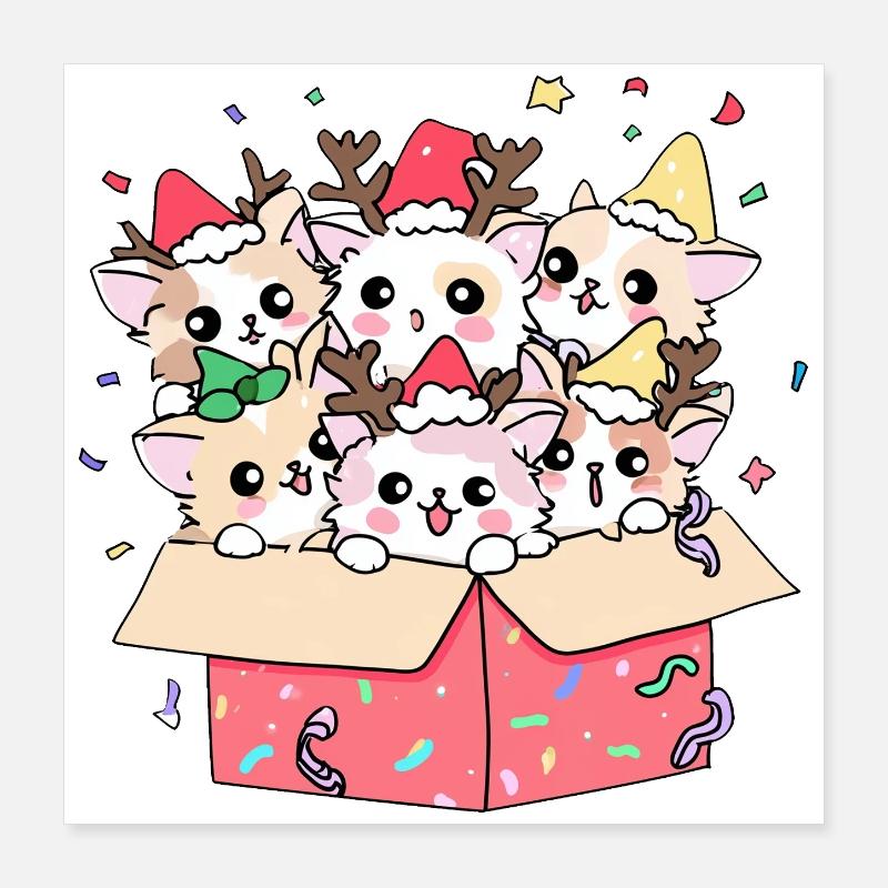 Chat de Noël Aide du Père Noël Chatons - vacances Poster 40 x 40 cm