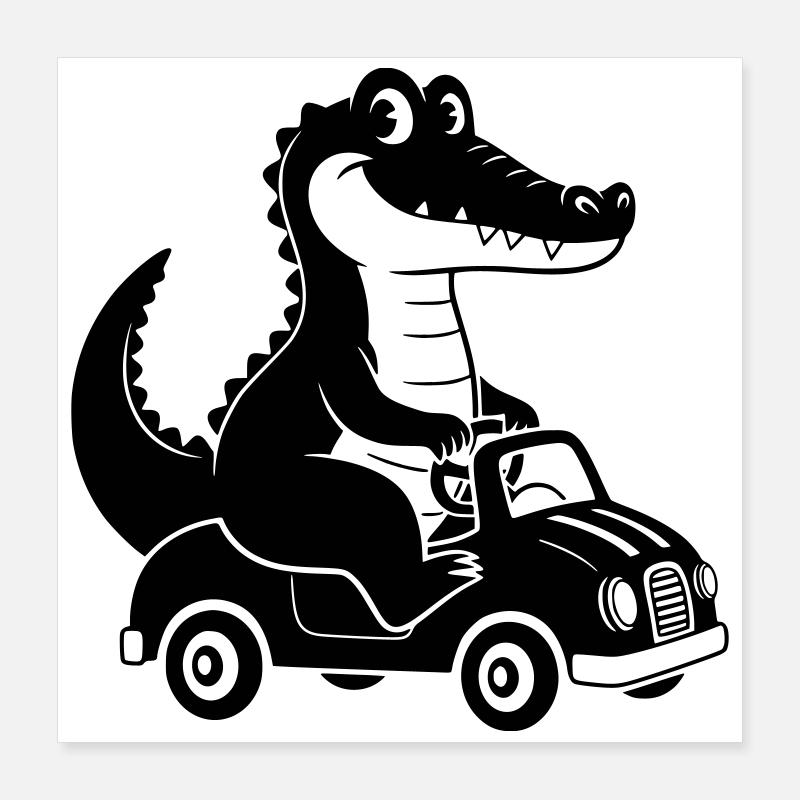 Moving Crocodile Cartoon Illustration Poster 16" x 16" (40x40 cm)
