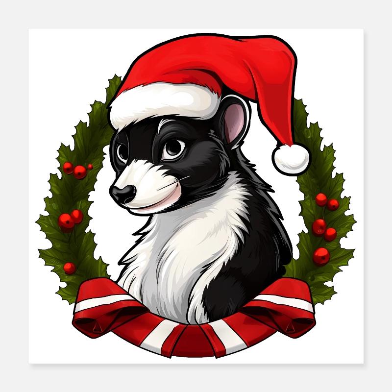Skunk Santa Claus Poster 16" x 16" (40x40 cm)