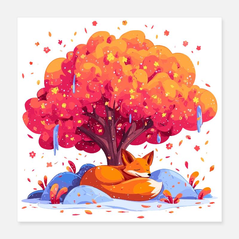 Fuchs unter Herbstbaum Poster 40x40 cm