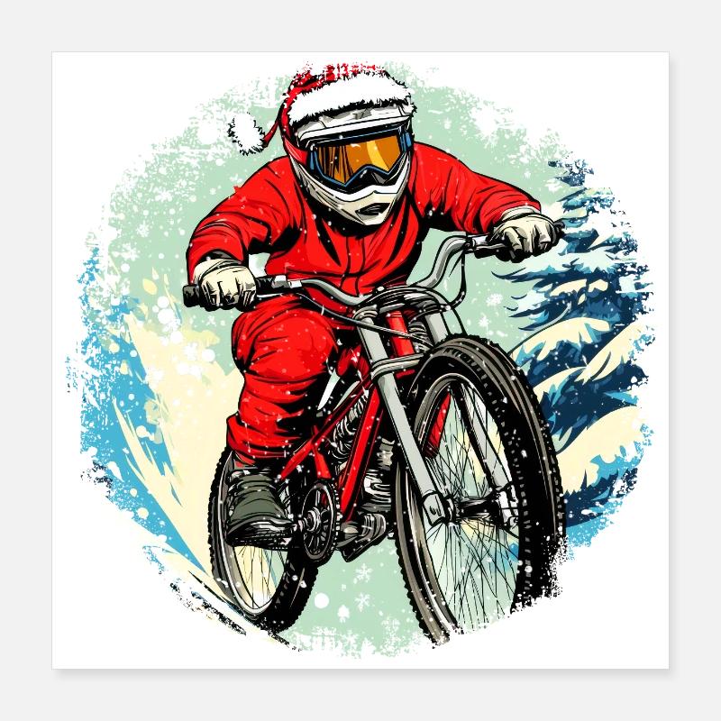 Christmas Biker / Mountain Bike Poster 16" x 16" (40x40 cm)