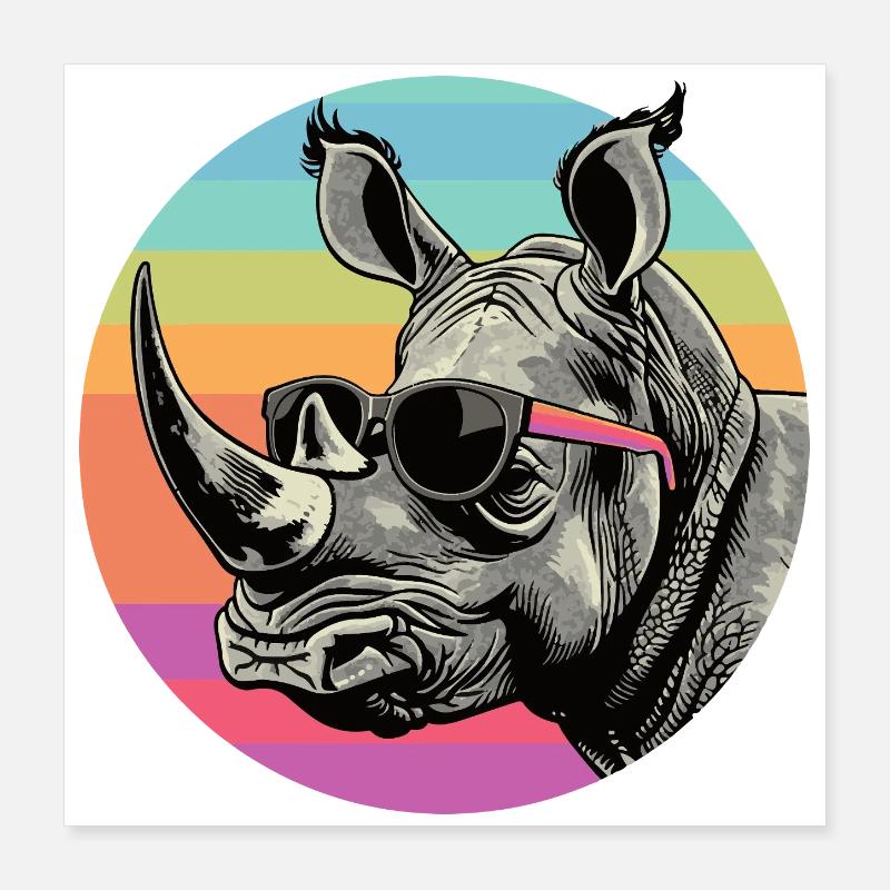 Rhino Retro Regenbogen Poster 40x40 cm