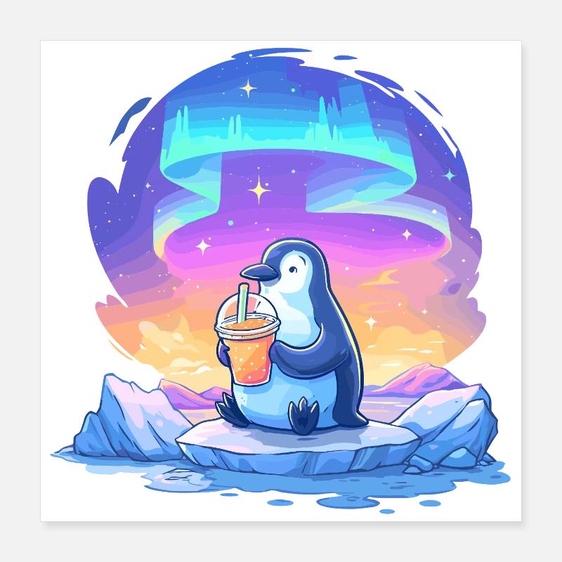 Aurora Penguin with Drink Poster 16" x 16" (40x40 cm)