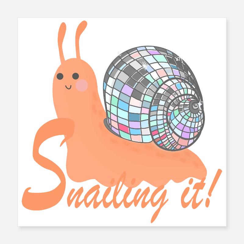 Snailing It! – Bunte Schnecke mit Disco-Kugel Poster 40x40 cm