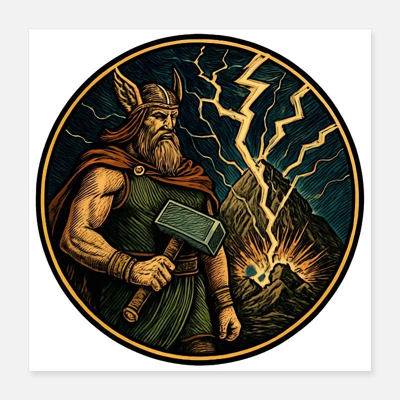Thor avec un marteau Poster 40 x 40 cm