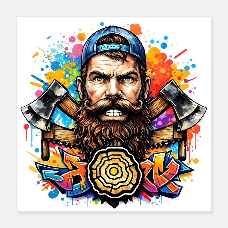 Bûcheron graffiti avec double hache Poster 40 x 40 cm