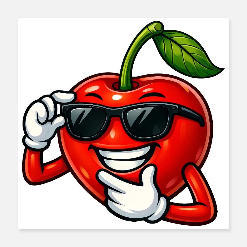 Dessin dessiné de bande dessinée Cherry Cartoon Fruit Design Poster 40 x 40 cm