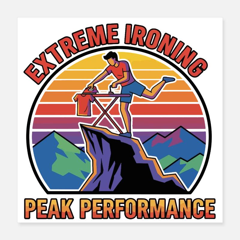Extreme Ironing Peak Performance Retro Sticker Poster 16" x 16" (40x40 cm)