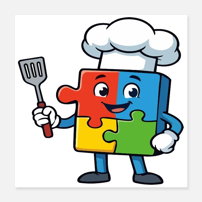 Puzzle Piece Chef Mascot Poster 16" x 16" (40x40 cm)