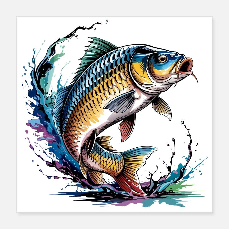 Carpe colorée Poster 40 x 40 cm