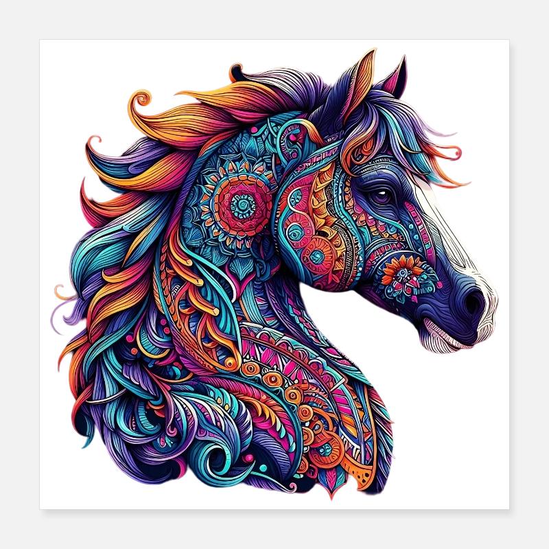Cheval décoré de Mandalas Poster 40 x 40 cm