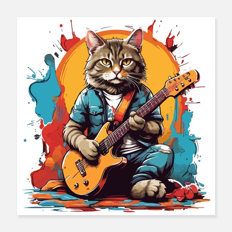 Chat avec guitare Poster 40 x 40 cm