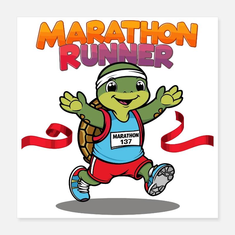 Turtle Marathon Runner Poster 16" x 16" (40x40 cm)