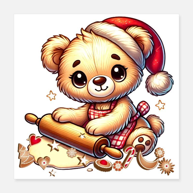 Cuisson de Noël Teddy – Douce joie festive Poster 40 x 40 cm