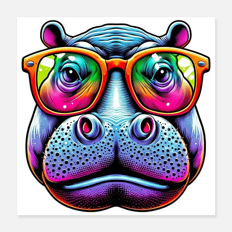 Hippopotame avec lunettes de soleil Poster 40 x 40 cm