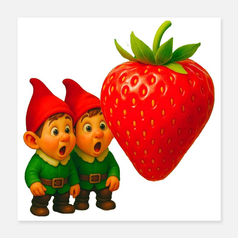 Gnomes et fraise Poster 40 x 40 cm