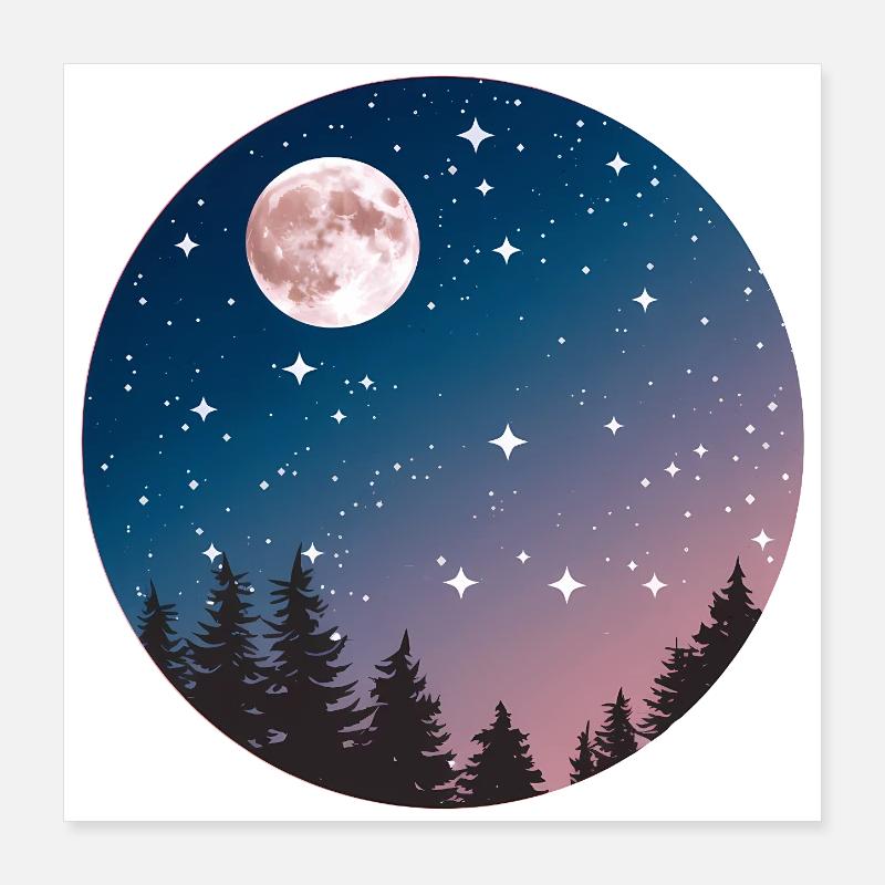 Moonlit Night Sky Tree Silhouette Poster 16" x 16" (40x40 cm)