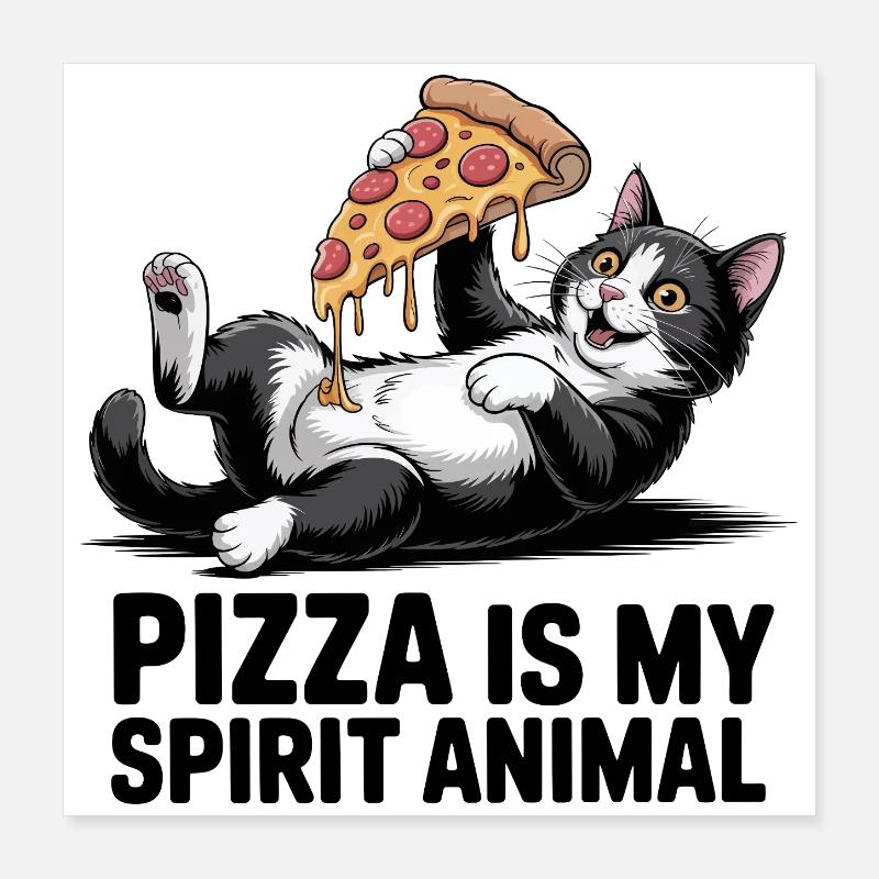Chat à pizza Poster 40 x 40 cm