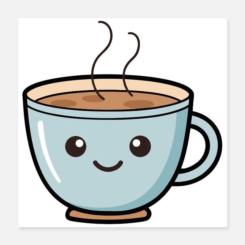 Conception mignonne de tasse à café Kawaii Poster 40 x 40 cm