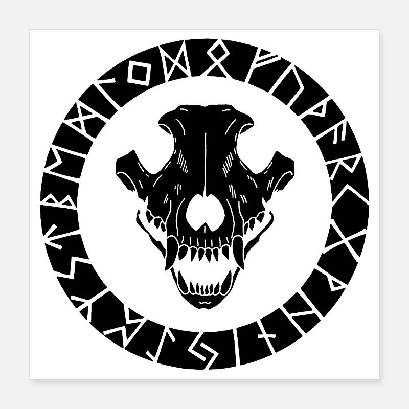 Schwarzer Wikinger Wolf Schädel Poster 40x40 cm
