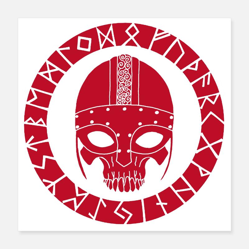 Red Skull und Wikinger Runen Poster 40x40 cm