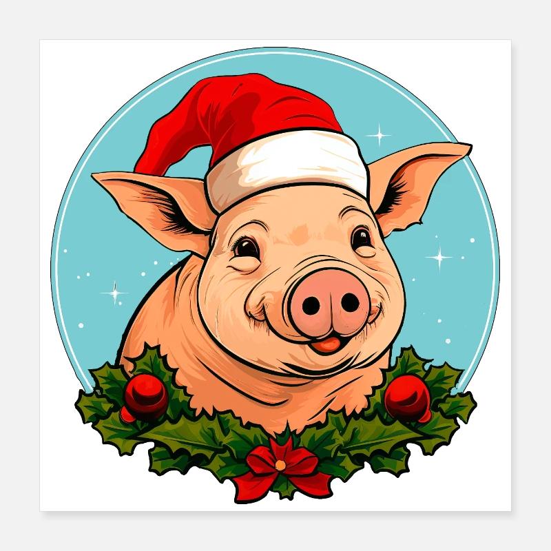 Cochons Noël Poster 40 x 40 cm