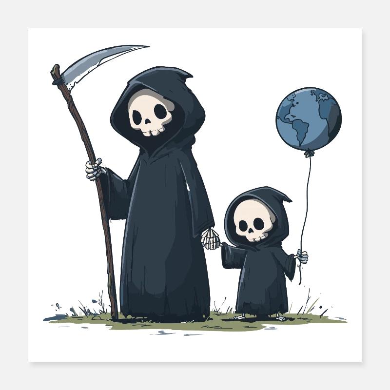 Süßer Grim Reaper mit Kind Poster 40x40 cm