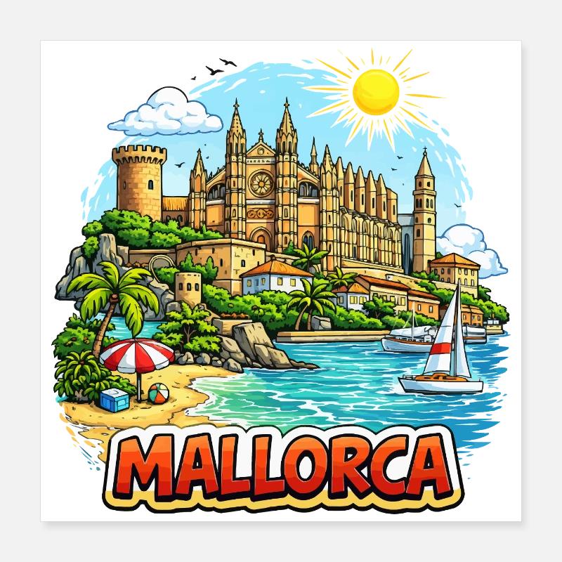 Mallorca Beach Panorama Poster 16" x 16" (40x40 cm)