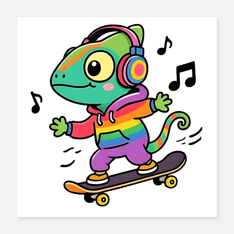Rainbow Chameleon on Skate Poster 16" x 16" (40x40 cm)