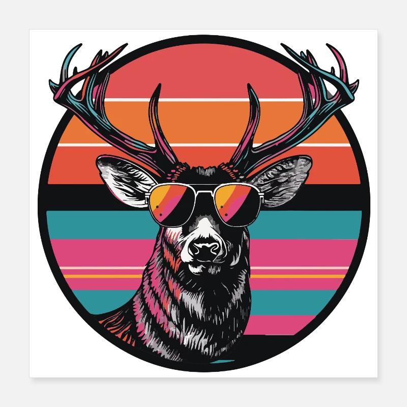 Cerf avec lunettes de soleil Poster 40 x 40 cm