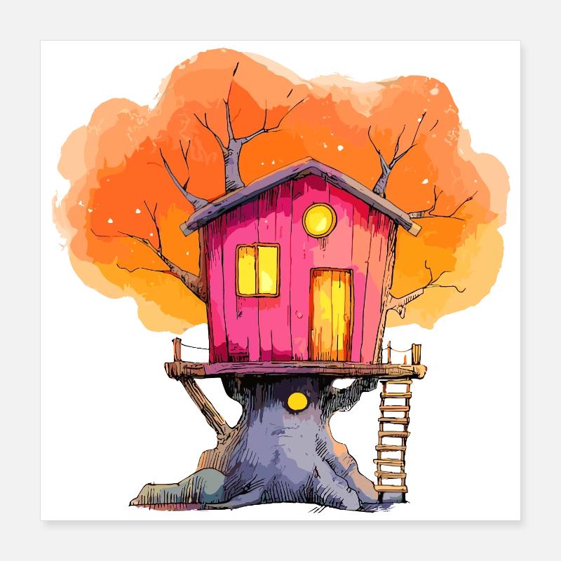 Pink Treehouse Autumn Magic Poster 16" x 16" (40x40 cm)