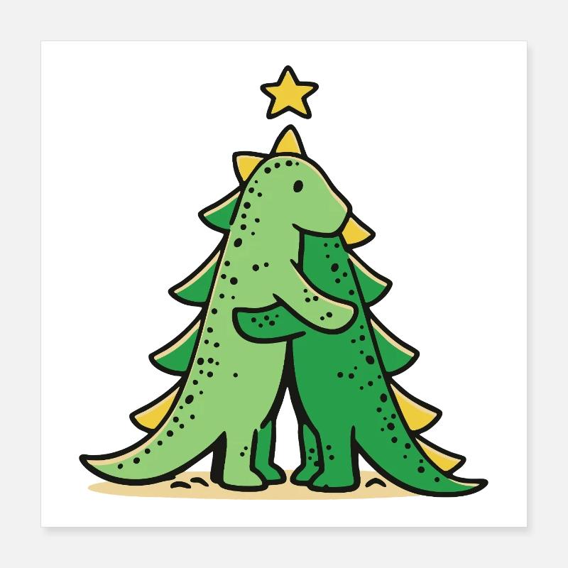 Cuddly dino under the Christmas tree Poster 16" x 16" (40x40 cm)