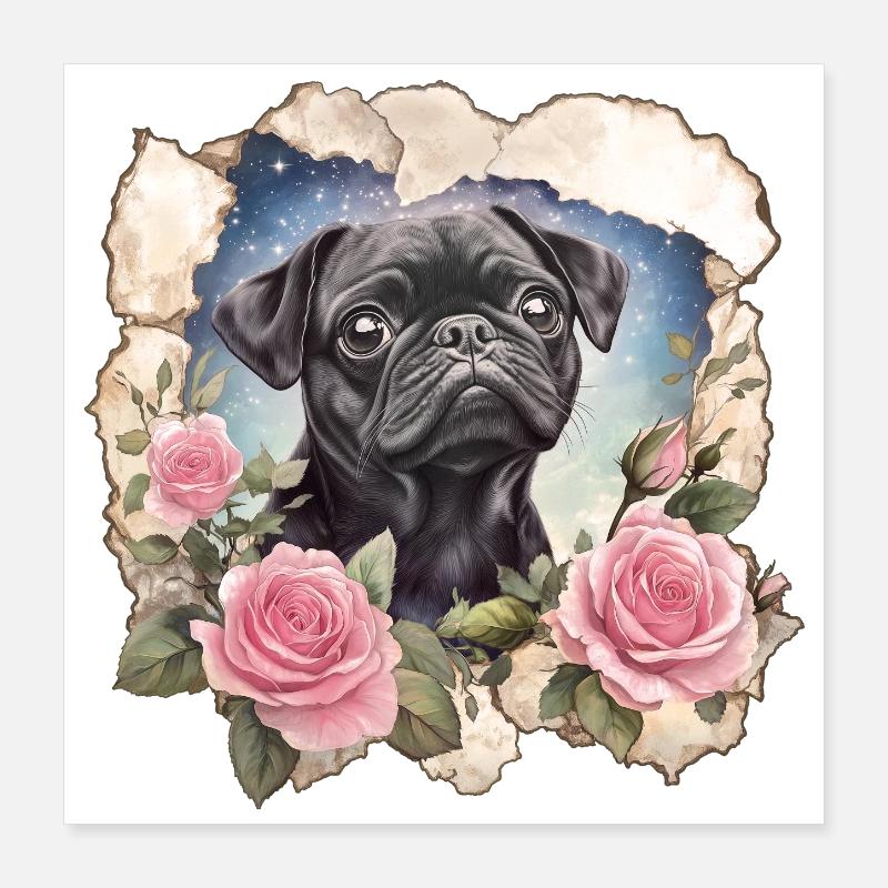 Schwarzer Mops Poster 40x40 cm