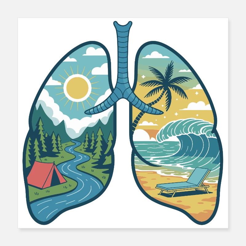 Lungs Nature Mountains Forest River Beach Sea Waves Poster 16" x 16" (40x40 cm)