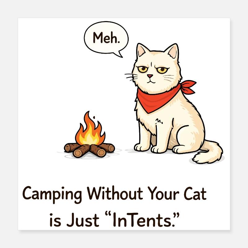 InTent Cat Camping Wortspieldesign Poster 40x40 cm