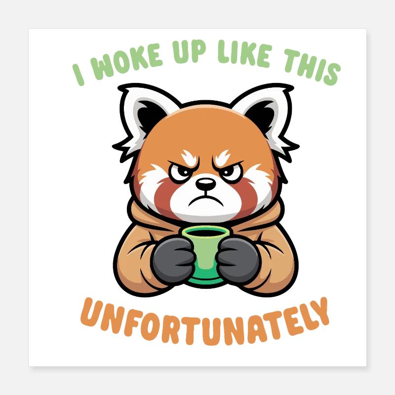 Grumpy panda with coffee - morning grouch Poster 16" x 16" (40x40 cm)