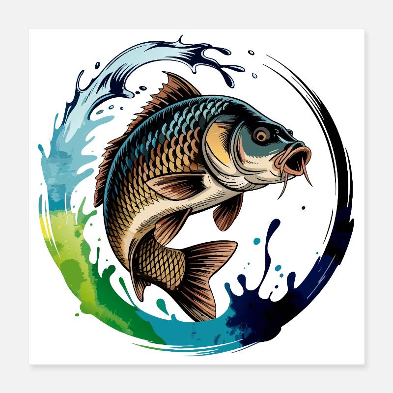 Jumping Carp Poster 16" x 16" (40x40 cm)