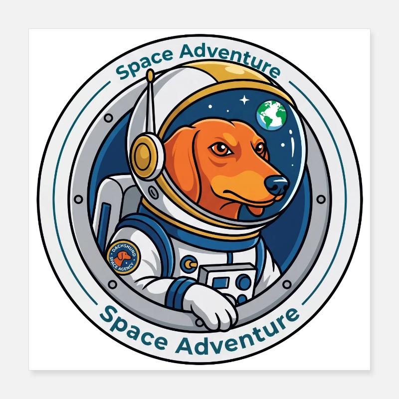 Aventure spatiale Teckel : Mission Weltall Poster 40 x 40 cm