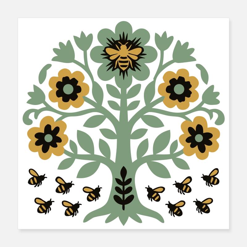 Arborvitae Bees Beekeeper Nature Conservation Cottagecore Poster 16" x 16" (40x40 cm)