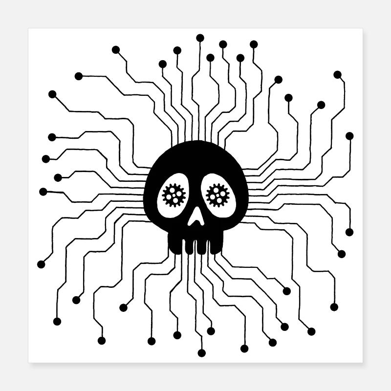 Tête de mort microprocesseur noir Poster 40 x 40 cm