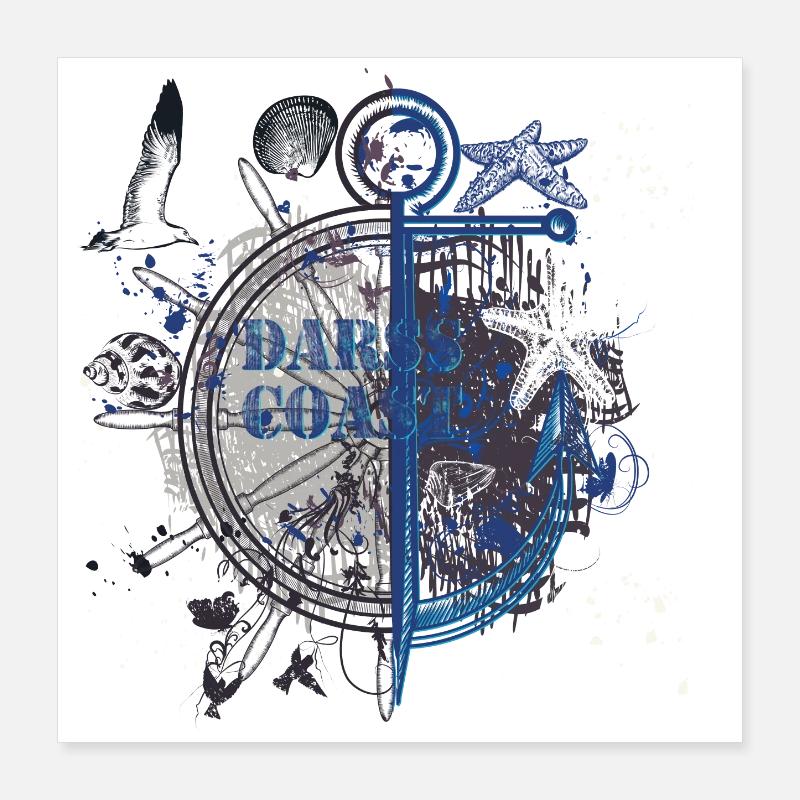 Night Nautical Anchor Compass Poster 16" x 16" (40x40 cm)